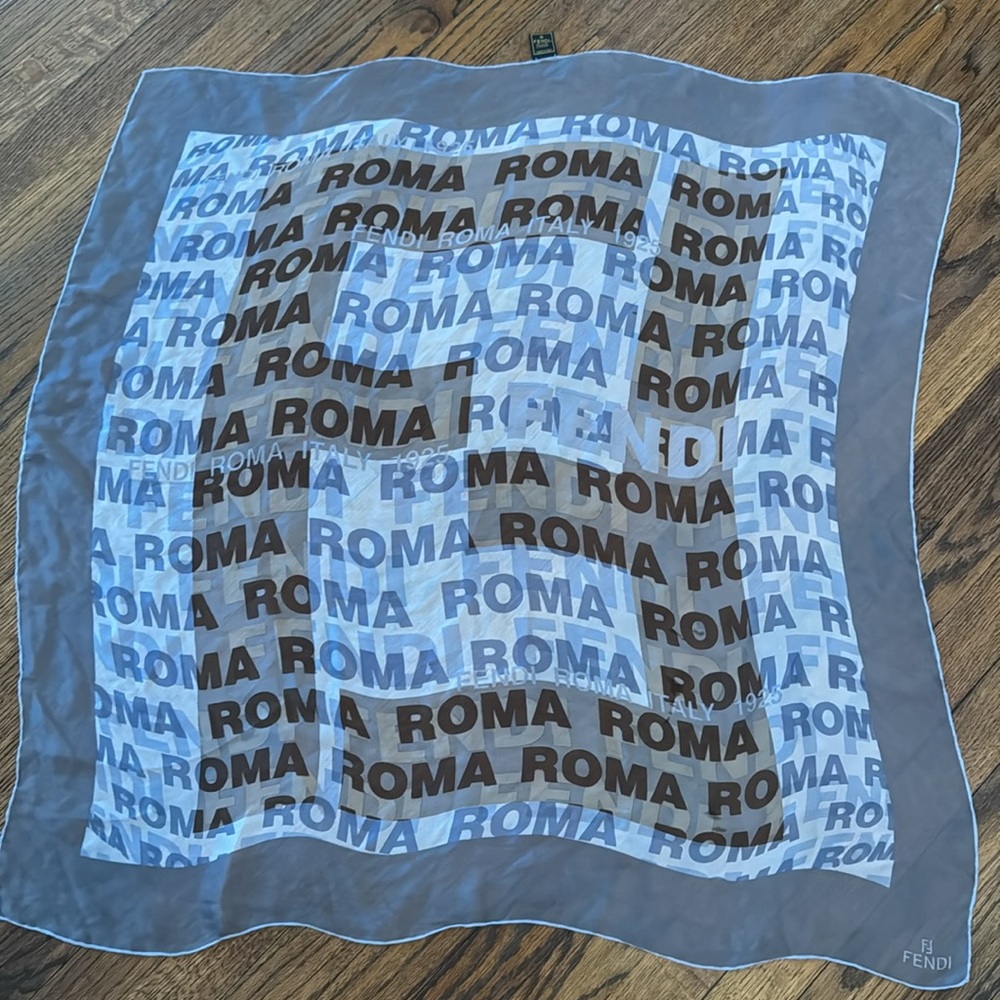 Fendi Roma Italy Silk blue & brown Scarf FF